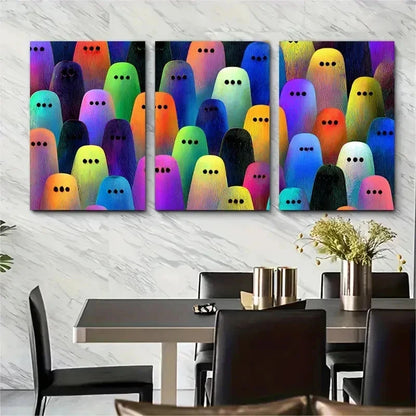 3pcs Ghost In Retro Arcade Halloween Perfect Wall Art Set Canvas Framed 50x70cm - High Quality Print 100% Australian Made Wall Canvas Ready to Hang - Bella Home Decor