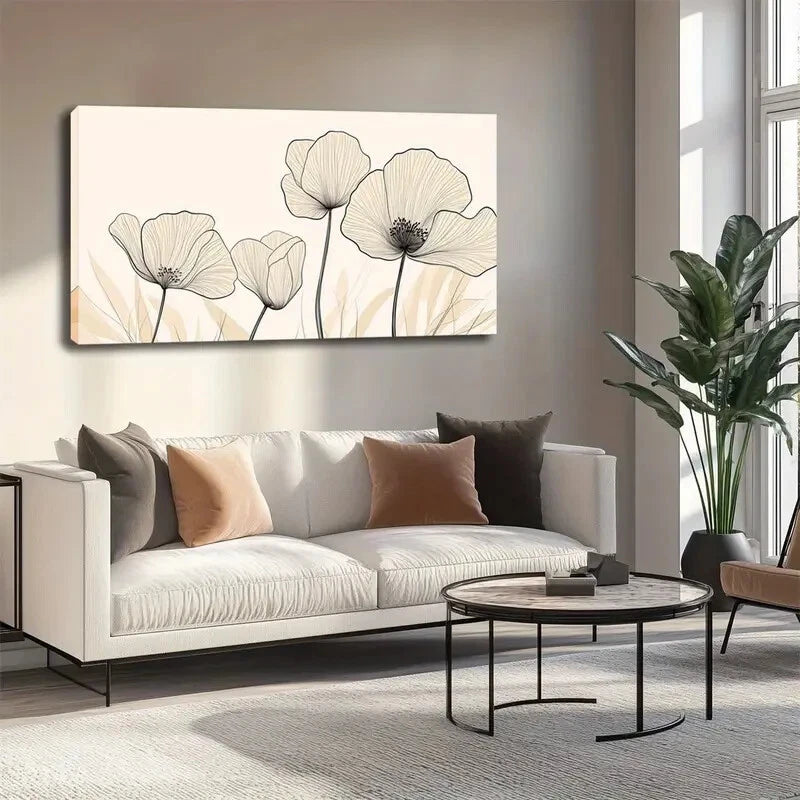Elegant Pine Wood & Teak Wall Art canvas office home room framed 120x60cm - Bella Home Decor
