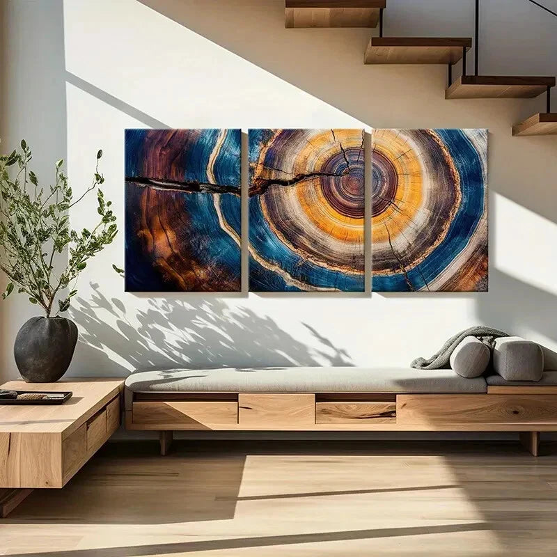 3pcs Colorful Tree Ring Abstract Art Natural Metal Print Ready to Hang Art - Bella Home Decor