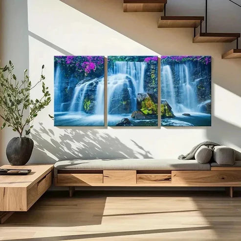 3pcs Waterfall Modern Natural Landscape Wall Art Canvas Unframed – High Quality Print 100% Australian Made Wall Canvas