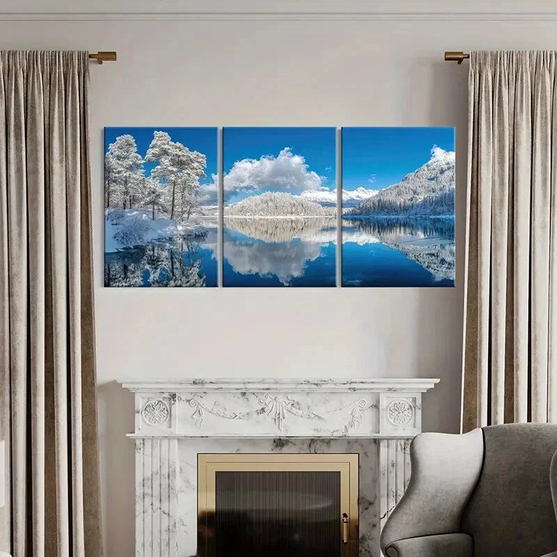 3pcs Winter Wonderland Serene Snowy Landscape Metal Print Ready to Hang Art - Bella Home Decor
