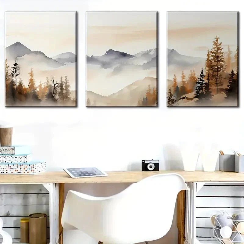 3pcs Abstract Forest Landscape Natural Scenery Metal Print Ready to Hang Art - Bella Home Decor