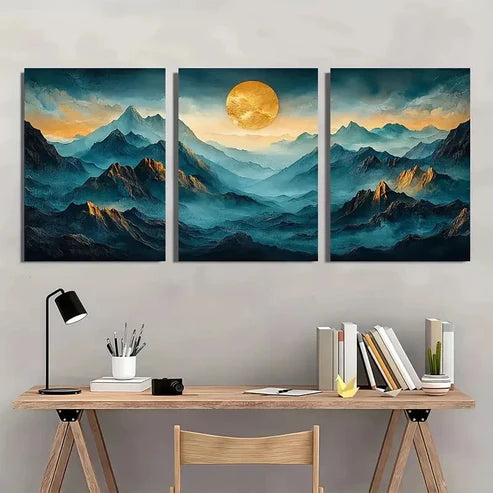 3pcs Abstract Mountain and Sunset Scenery Wall Art Set Canvas Unframed - High Quality Print 100% Australian Made Wall Canvas - Bella Home Decor