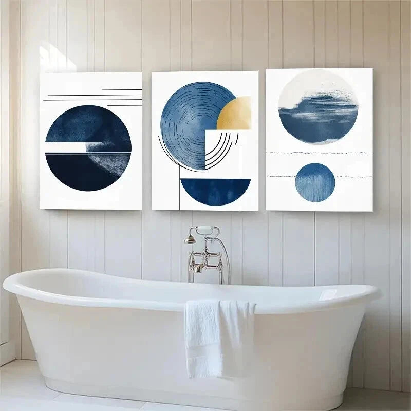 3pcs Modern Geometric Abstract Blue Perfect Wall Art Set Canvas Framed 50x70cm - High Quality Print 100% Australian Made Wall Canvas Ready to Hang