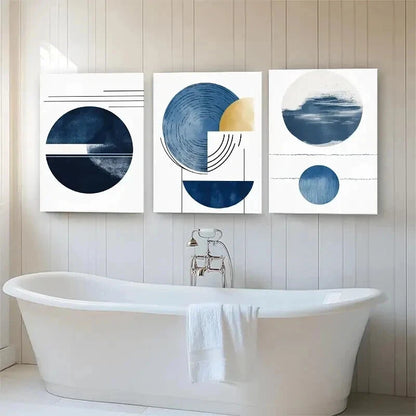 3pcs Modern Geometric Abstract Blue Perfect Wall Art Set Canvas Framed 50x70cm - High Quality Print 100% Australian Made Wall Canvas Ready to Hang