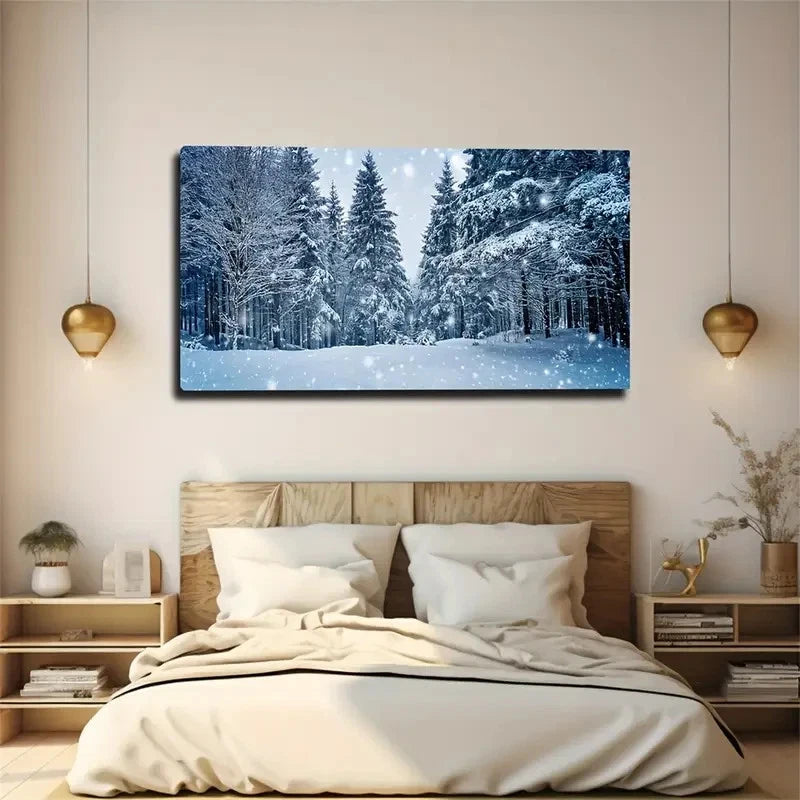Black & White Winter Snow Scene Wall Art Canvas Office Home Room Framed 120x60cm