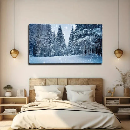 Black & White Winter Snow Scene Wall Art Canvas Office Home Room Framed 120x60cm