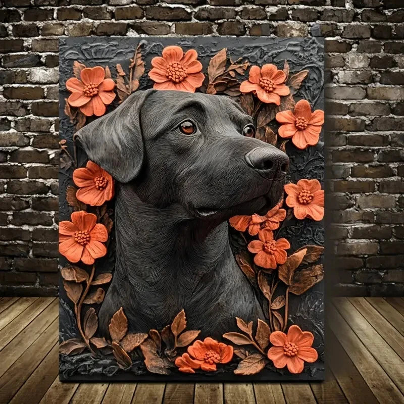 Featuring a Black Lab Surrounded by Heart Painting  40x60cm Metal Print Ready to Hang - Bella Home Decor