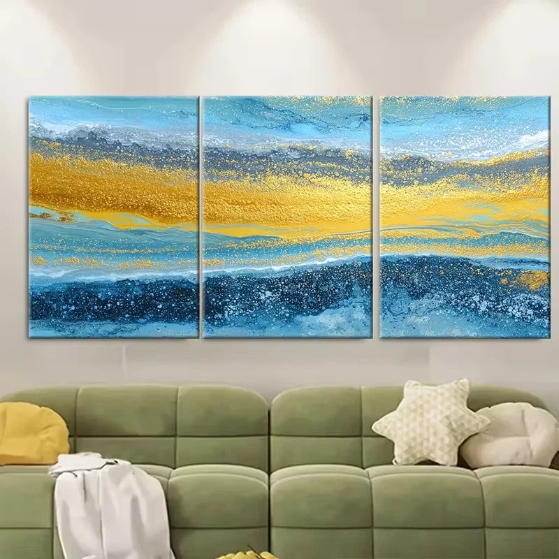 3pcs Yellow Sunrise Painting Seascape Metal Print Ready to Hang Art