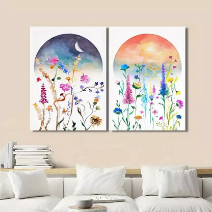 2pcs Boho Color Art, Celestial Watercolor Wildflower Art Canvas Framed 50x75cm - High Quality Print 100% Australian Made Wall Canvas Ready to Hang - Bella Home Decor