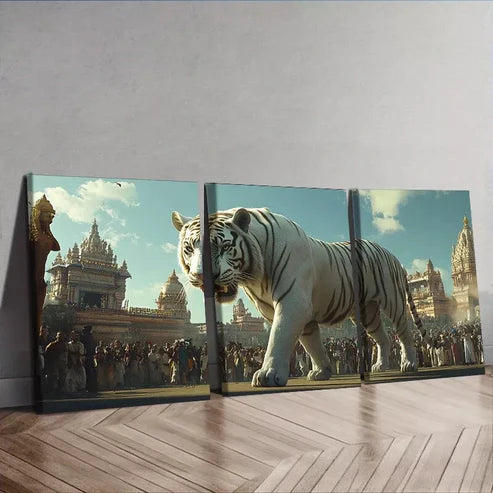 3 PCS White Tiger In The City Wall Art Set Canvas Unframed - High Quality Print 100% Australian Made Wall Canvas