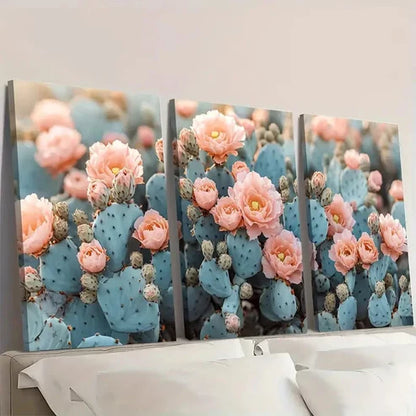 3pcs Cactus Floral Botanical Wall Art Set Canvas Framed 40x60cm - High Quality Print 100% Australian Made Wall Canvas Ready to Hang - Bella Home Decor