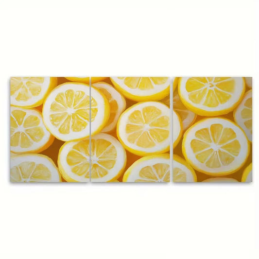 3pcs Lemon Slices Fruit Painting Metal Print Ready to Hang Art