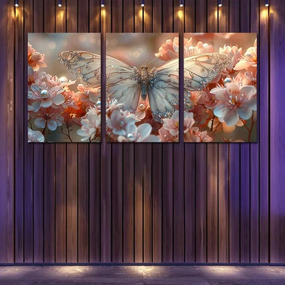 3pcs Pale Pink Butterfly Perfect for Decorating  Wall Art Set Canvas Framed 50x70cm - High Quality Print 100% Australian Made Wall Canvas Ready to Hang