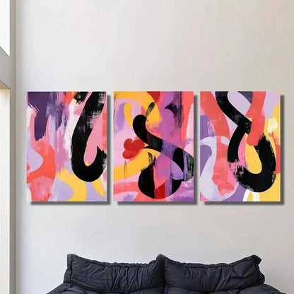 3pcs Color line decorative painting, abstract Metal Print Ready to Hang Art