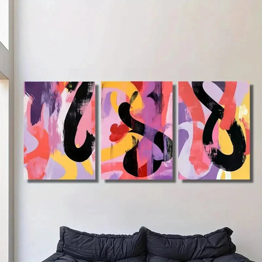 3pcs Color line decorative painting, abstract Metal Print Ready to Hang Art