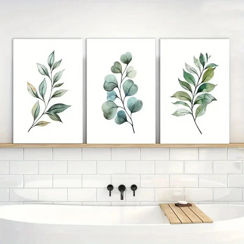 3pcs Green Succulent & Leaf Designs Art Prints Metal Print Ready to Hang Art - Bella Home Decor