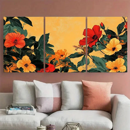 3pcs Vintage Moroccan Aesthetic Floral Design Wall Art Set Canvas Framed 40x60cm - High Quality Print 100% Australian Made Wall Canvas Ready to Hang