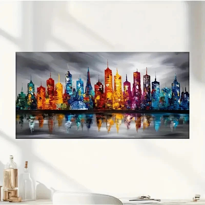 A City Of Reflection Abstract Wall Art Canvas Office Home Room Framed 120x60cm