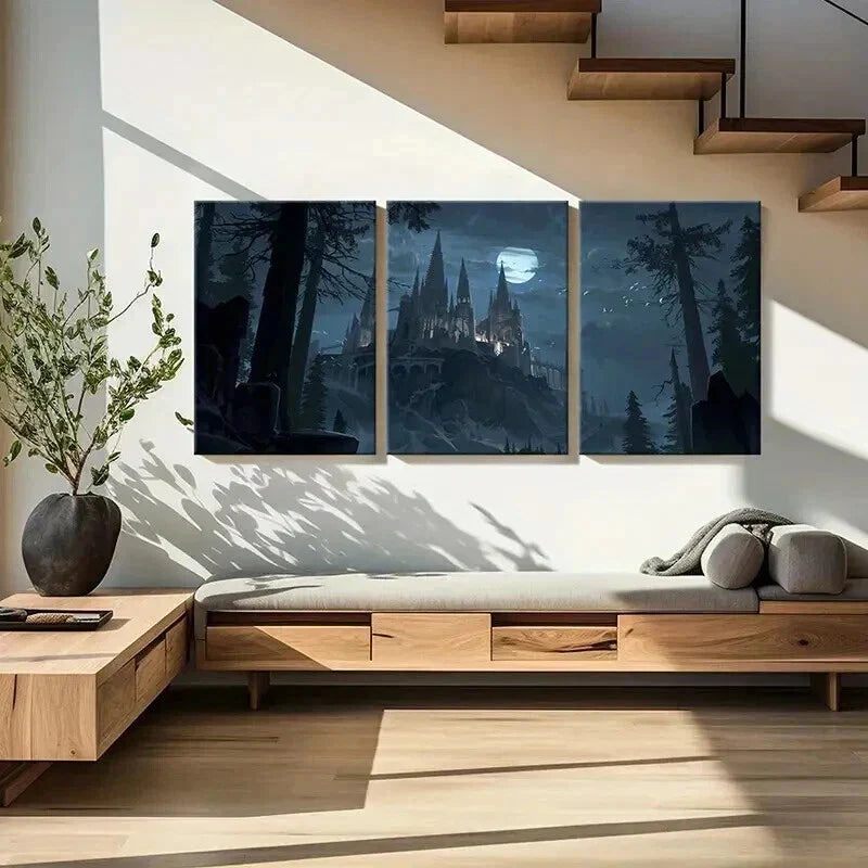 3pcs Castle Night View Dark Gothic Wall Art Canvas Unframed - High Quality Print 100% Australian Made Wall Canvas - Bella Home Decor
