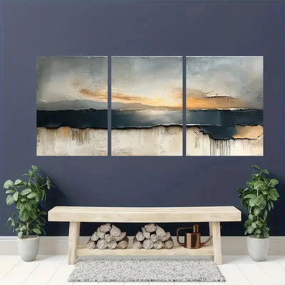 3pcs Brown & Beige Textured Modern Acrylic Metal Print Ready to Hang Art - Bella Home Decor