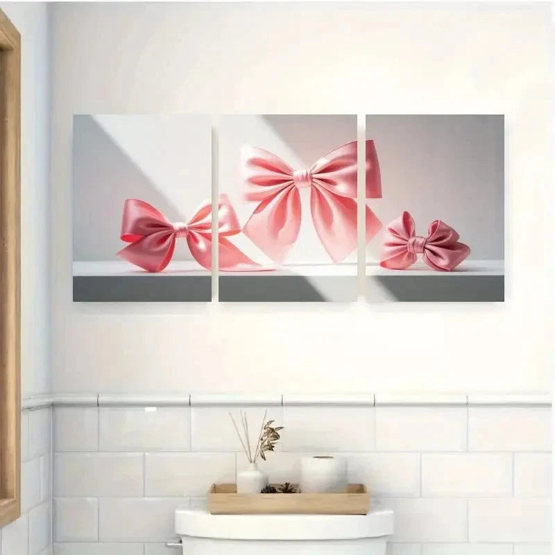 3pcs Pink Bow Wall Decorations Painting Wall Art Set Canvas Framed 40x60cm - High Quality Print 100% Australian Made Wall Canvas Ready to Hang