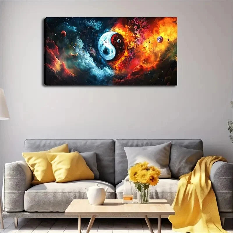 Yin Yang Planetary Symbol Décor Wall Art Canvas Office Home Room Framed 120x60cm - Bella Home Decor