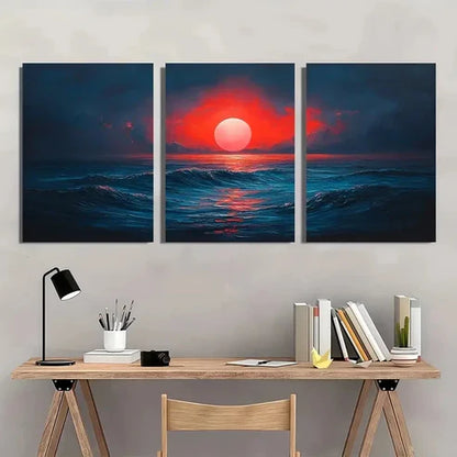 3pcs Mid Century Modern Sunset Wall Art Set – Wall Art Canvas Unframed - High Quality Print 100% Australian Made Wall Canvas
