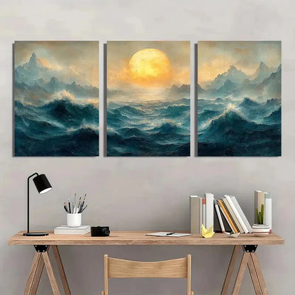 3pcs Vintage Seascape Wall Art Posters Metal Print Ready to Hang Art - Bella Home Decor