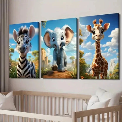 3pcs Zebra Elephant Giraffe in Nature Scene Wall Art Canvas Unframed - High Quality Print 100% Australian Made Wall Canvas