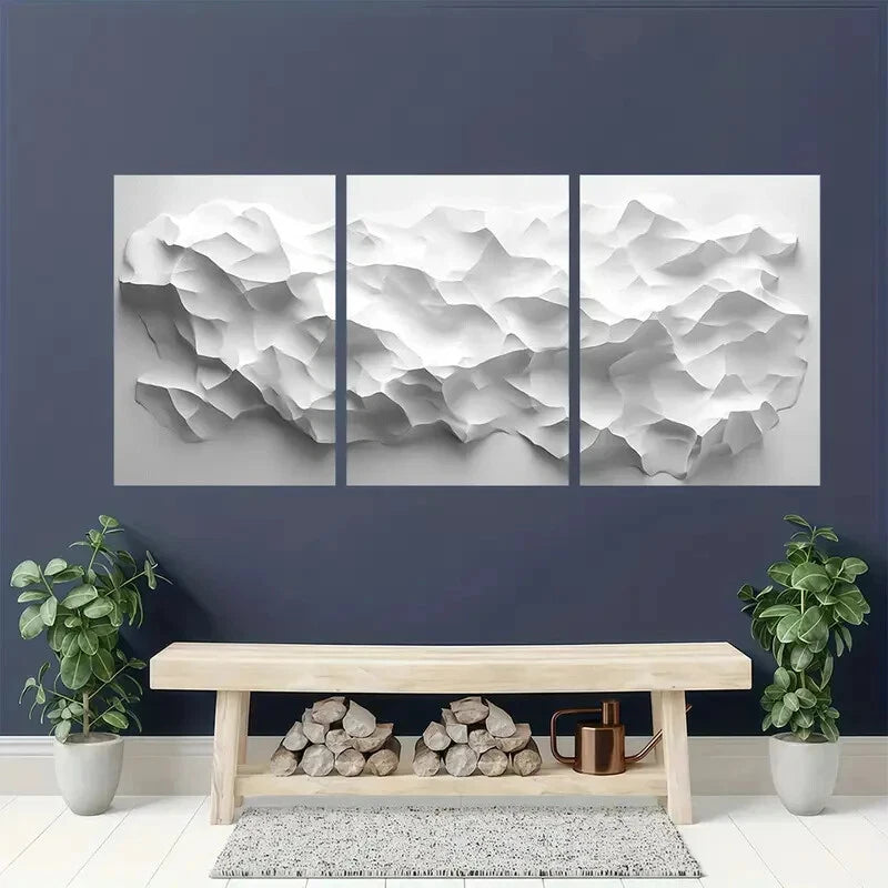 3pcs White Polygons on Light Gray Background Metal Print Ready to Hang Art - Bella Home Decor