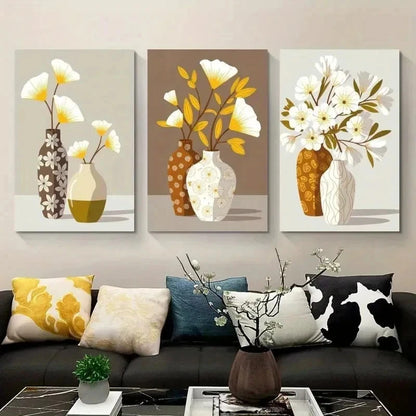 3pcs Yellow Flowers & Green Leaves  Forest   Wall Art Set Canvas Framed 50x70cm - High Quality Print 100% Australian Made Wall Canvas Ready to Hang