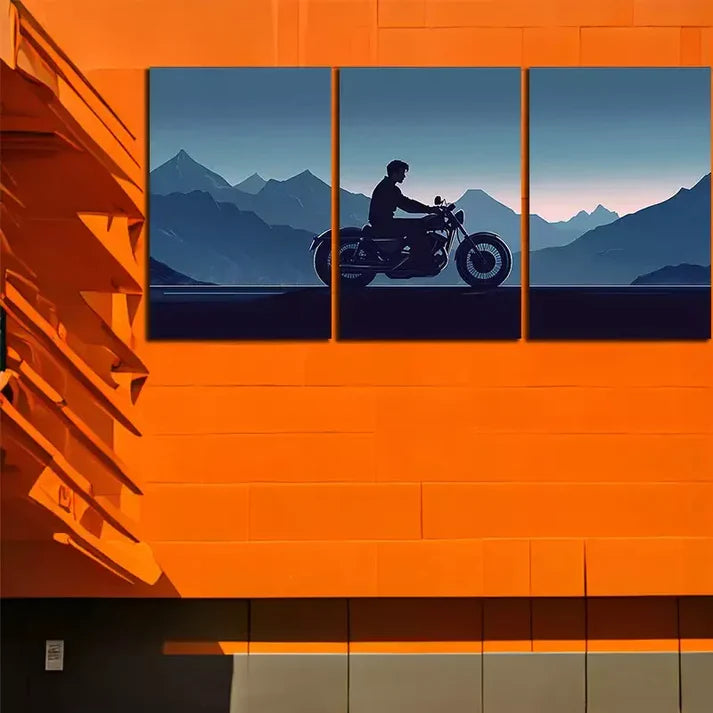 3pcs Vibrant Motorcycle Rider Wall Art Canvas Unframed - High Quality Print 100% Australian Made Wall Canvas