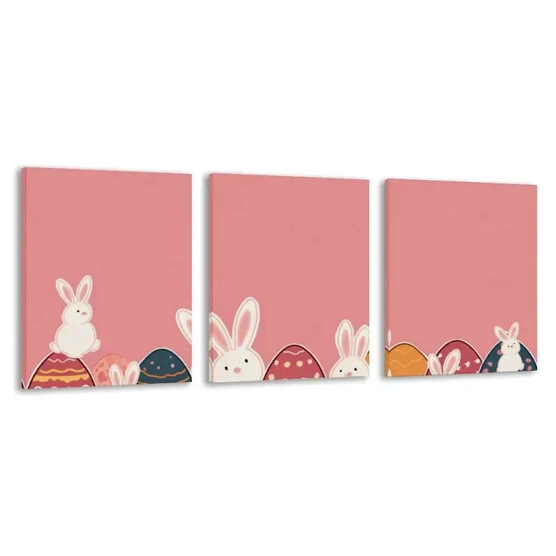 3pcs Easter Bunny & Pastel Pink   Wall Art Set Canvas Framed 40x60cm - High Quality Print 100% Australian Made Wall Canvas Ready to Hang - Bella Home Decor