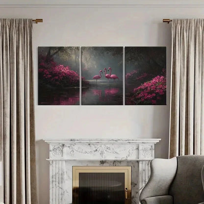 3pcs Artistic Flamingo Pond Tropical Forest Metal Print Ready to Hang Art - Bella Home Decor