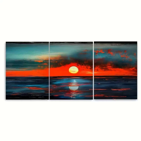 3pcs Sunset Ocean Reflection Wall Art Set Canvas Framed 50x70cm - High Quality Print 100% Australian Made Wall Canvas Ready to Hang