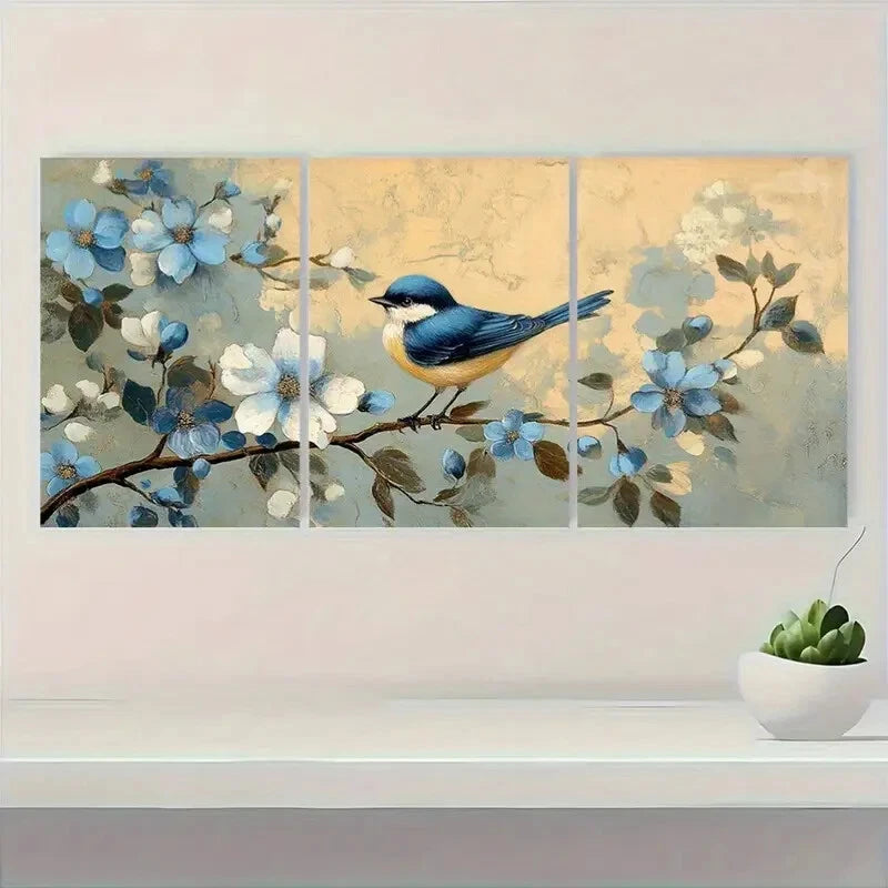 3pcs Vintage Blue Wildflower Botanical Metal Print Ready to Hang Art - Bella Home Decor