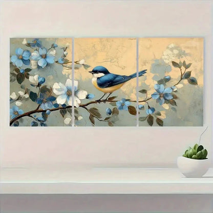 3pcs Vintage Blue Wildflower Botanical Metal Print Ready to Hang Art - Bella Home Decor
