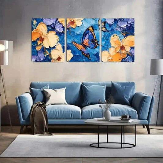 3pcs Vibrant Butterfly and Orchid Butterflies Metal Print Ready to Hang Art