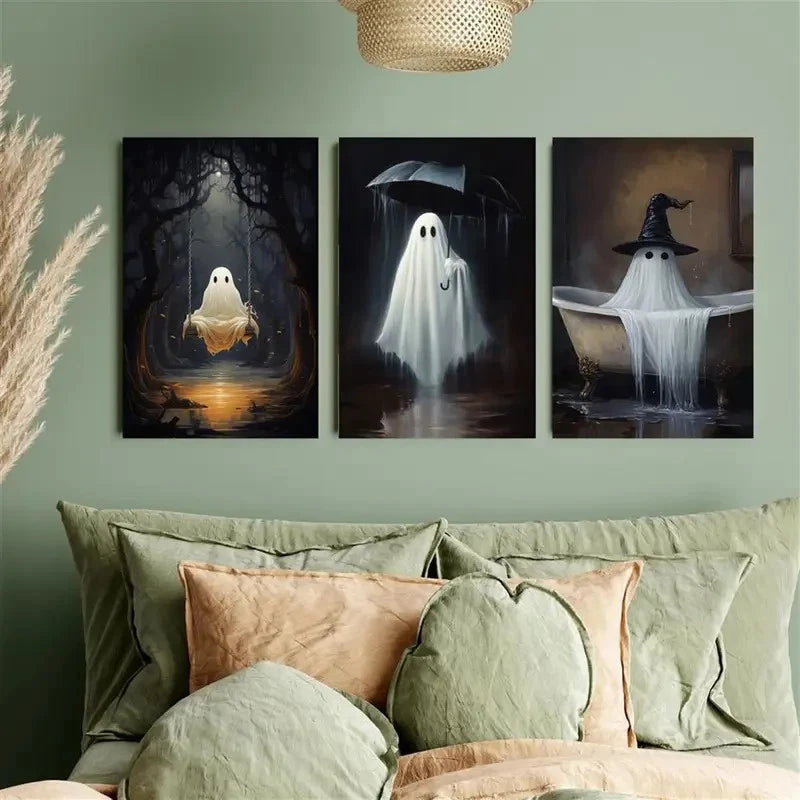 3pcs Featuring Spooky Skeletons Bats Metal Print Ready to Hang Art