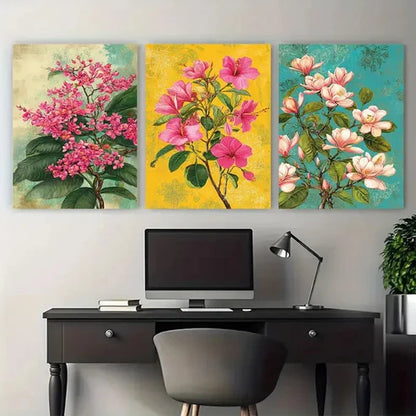3pcs Bangladesh Travel Floral Illustration Wall Art Canvas Unframed - High Quality Print 100% Australian Made Wall Canvas - Bella Home Decor