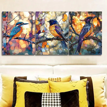 3pcs Stained Glass Bird, Luxurious Wall Art Set Canvas Unframed - High Quality Print 100% Australian Made Wall Canvas