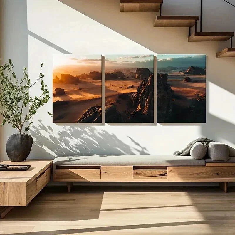 Natural Landscape Desert Rocks & Sunset Wall Art Set Canvas Framed 40x60cm - High Quality Print 100% Australian Made Wall Canvas Ready to Hang - Bella Home Decor