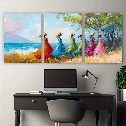 3pcs Ladies Impressionist Painting Landscape Wall Art Set Canvas Framed 40x60cm - High Quality Print 100% Australian Made Wall Canvas Ready to Hang