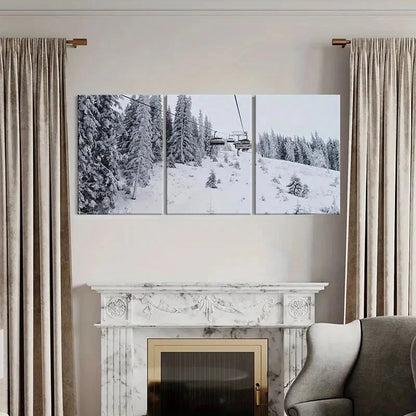 3pcs Snowy Forest Ski Lift & Pine Trees Posters Metal Print Ready to Hang Art - Bella Home Decor