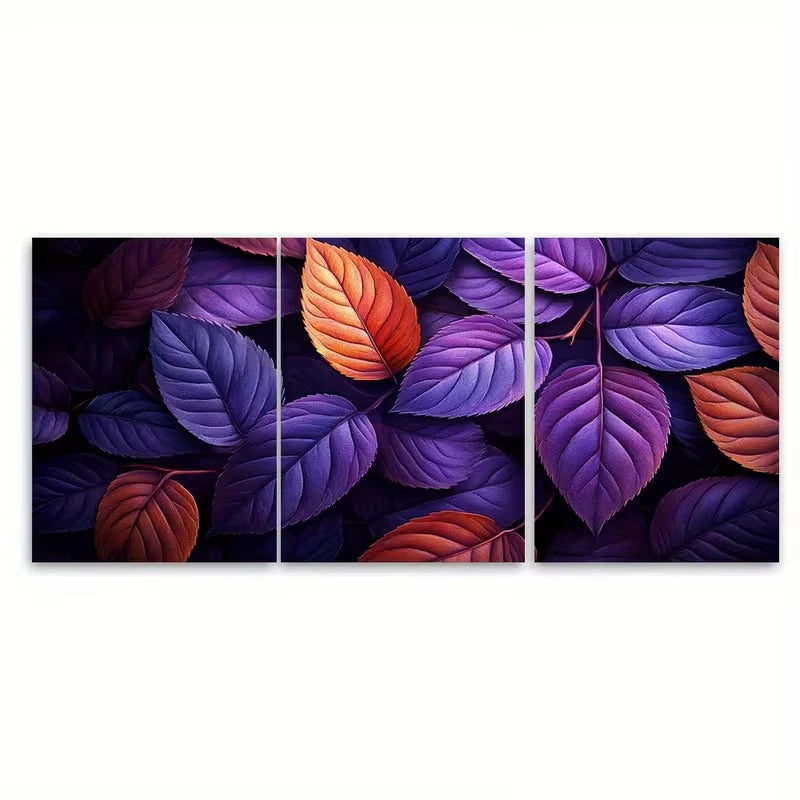 3pcs Purple And Brownish Orange Leaves Wall Art Set Canvas Framed 50x70cm - High Quality Print 100% Australian Made Wall Canvas Ready to Hang