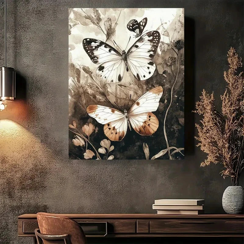 Beautiful Vintage Butterfly Garden Elegant Painting 40x60cm Metal Print Ready to Hang - Bella Home Decor
