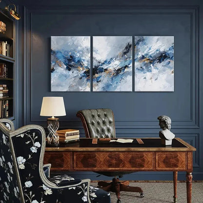 3pcs Abstract Art Blue White Textured Poster Metal Print Ready to Hang Art - Bella Home Decor