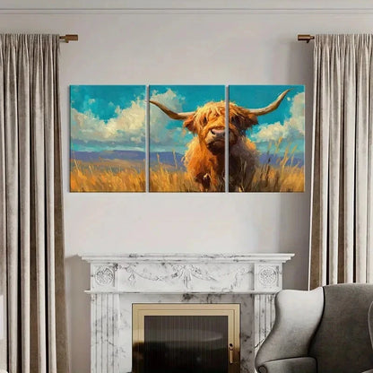 3pcs Highland Cow Art Landscape Painting Metal Print Ready to Hang Art - Bella Home Decor