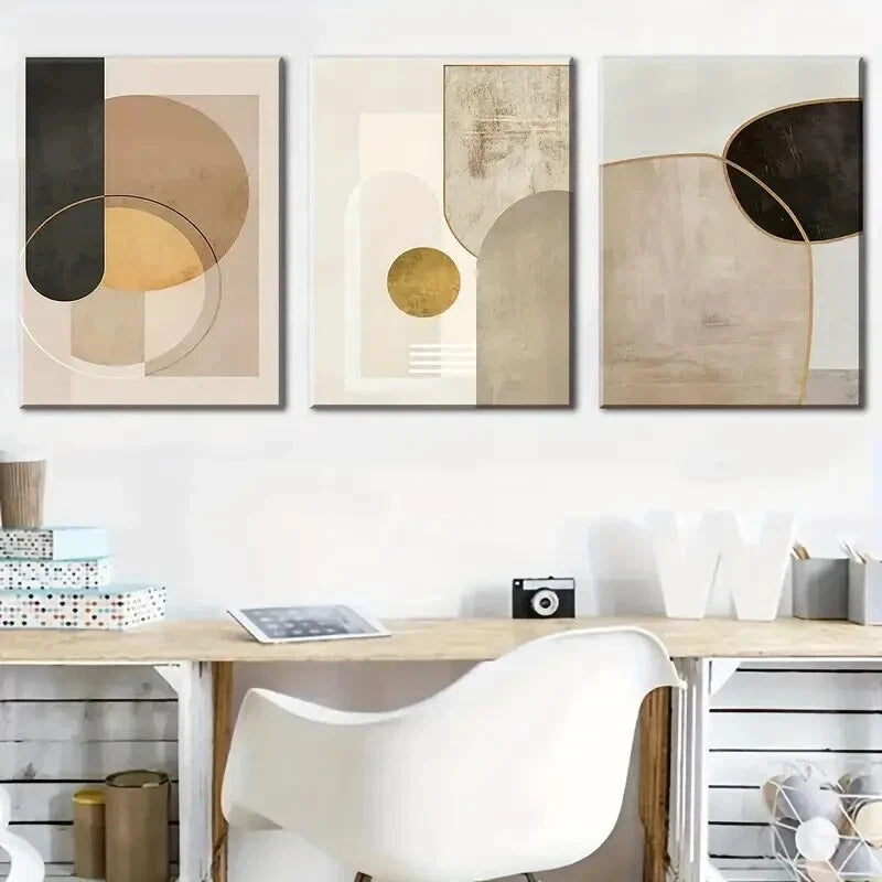 3pcs Vintage Aesthetic Painting Nordic Abstract Wall Art Set Canvas Framed 60x90cm - High Quality Print 100% Australian Made Wall Canvas Ready to Hang